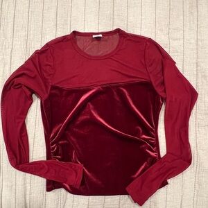 Burgundy Velvet & Mesh Long Sleeve Crop Top – Never Worn